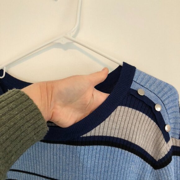 NEW NWT INVESTMENTS Plus Size Blue Light Blue Black Striped Crew Neck Sweater 1X - Picture 6 of 10